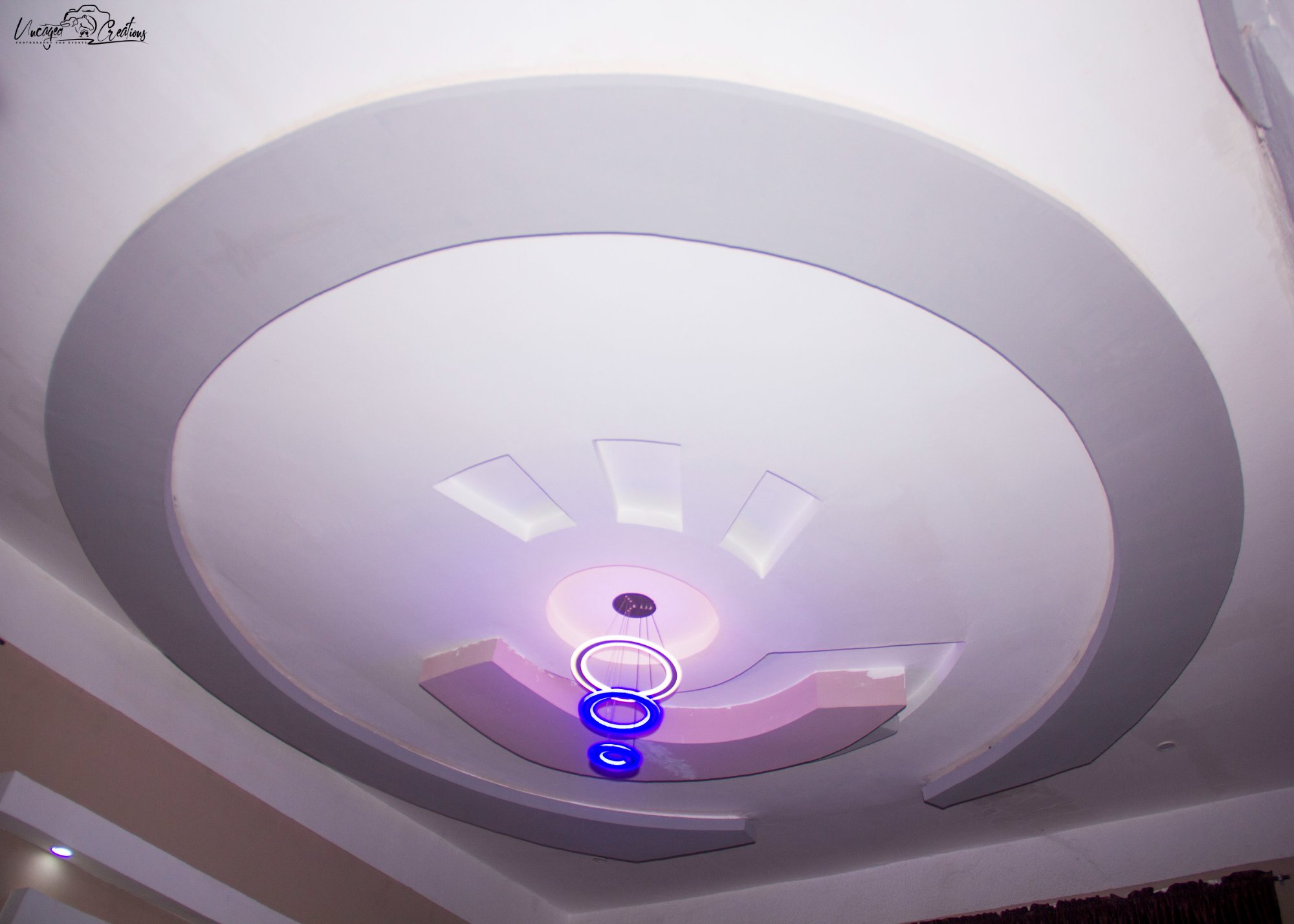 Broad-Polystyrene & Ceiling POP installation — ornate circular design with integrated lighting
